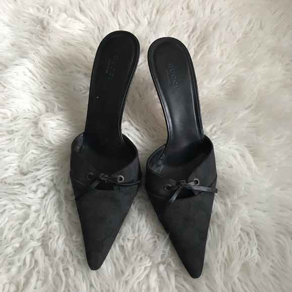 Gucci Shoes - Gucci Monogram Kitten Heel Mules